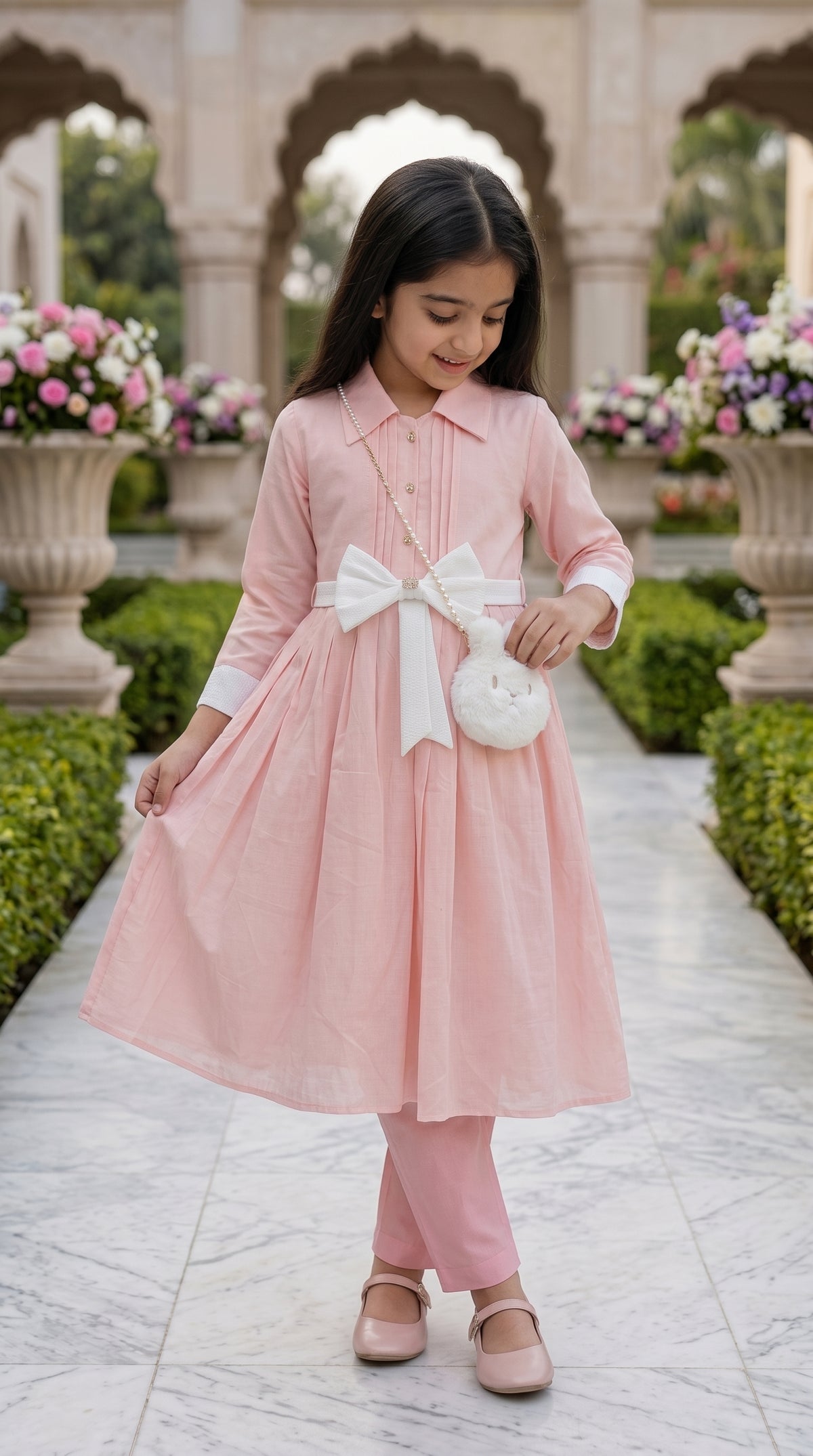 Rose Pink Pearl Signature Fancy Cotton Frock Set