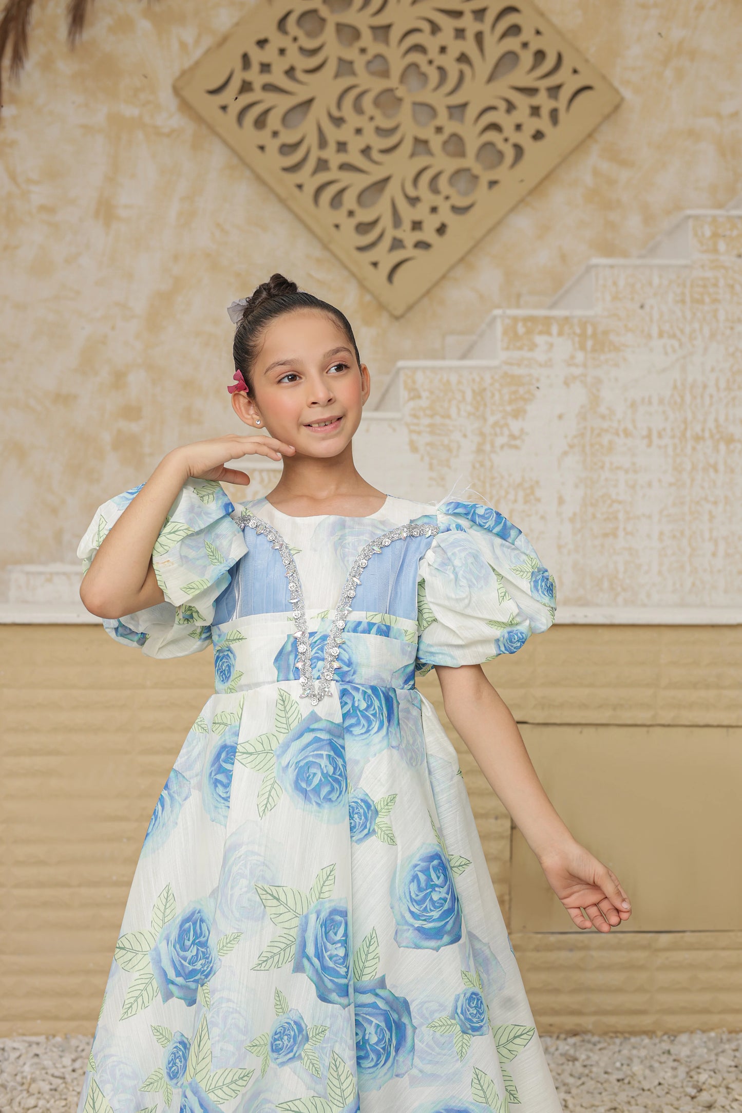 Sky Blossom Frock Imported Printed Cotton Fabric