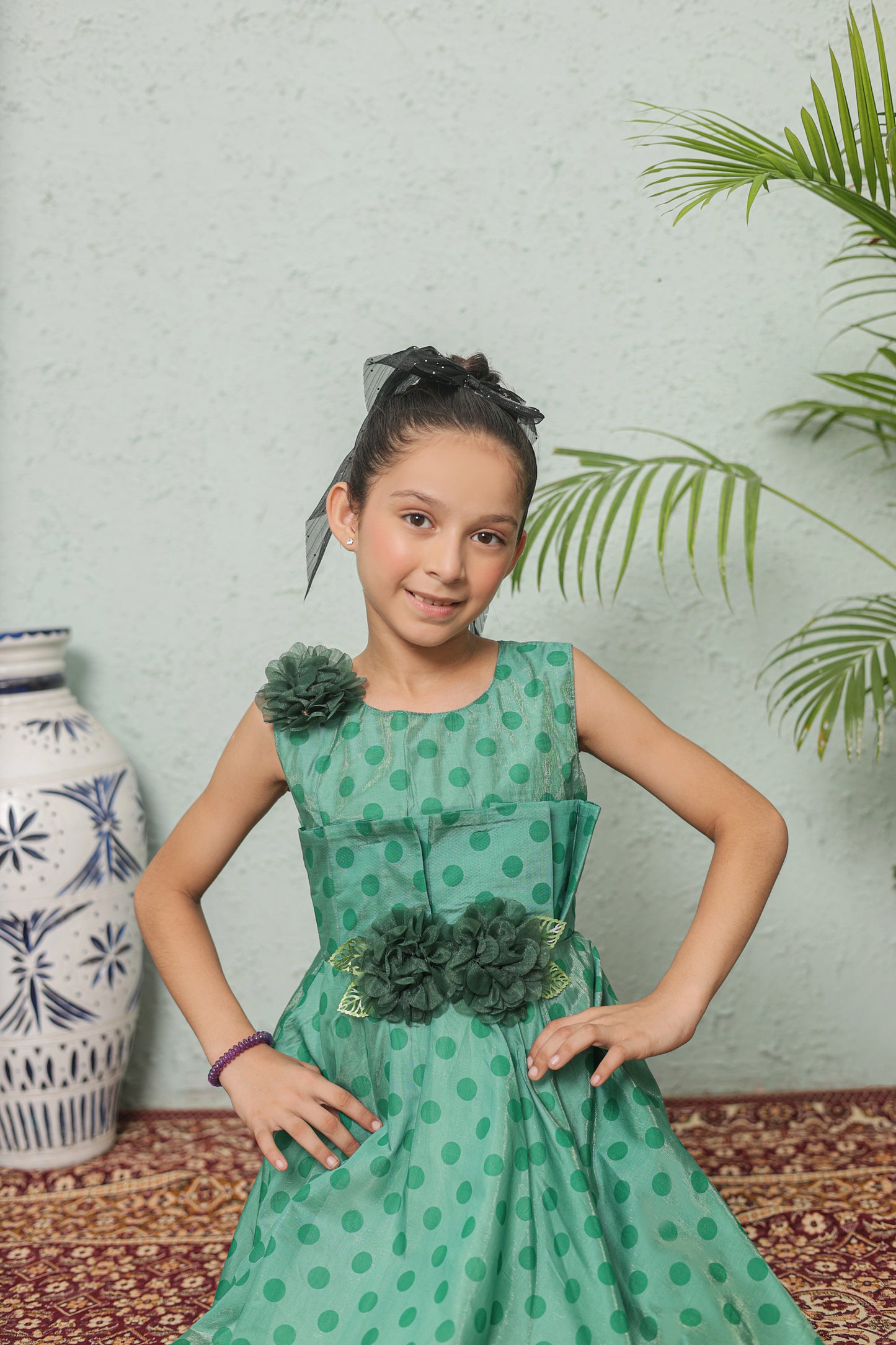 Emerald Dots Party Frock Imported Printed Cotton Fabric