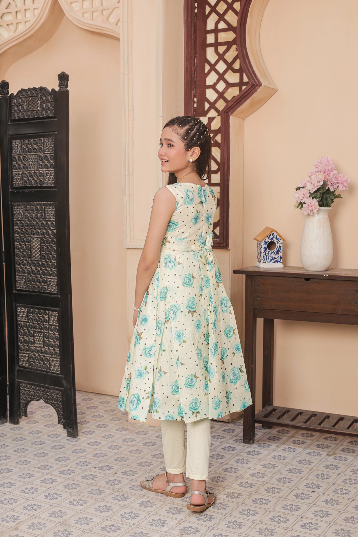 Sky Flora Frock Imported Printed Cotton Fabric