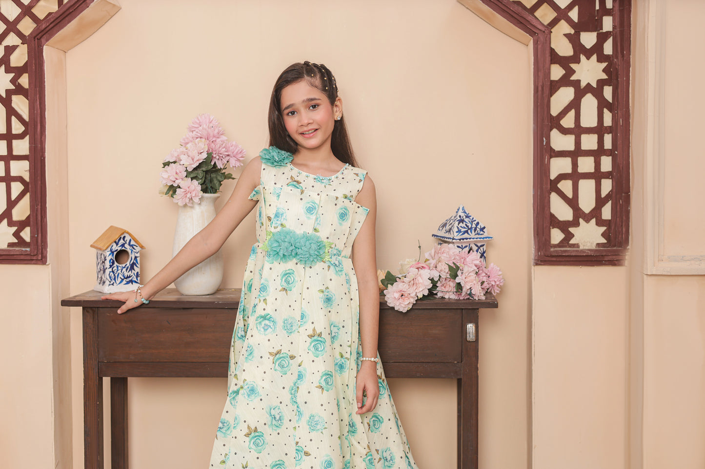 Sky Flora Frock Imported Printed Cotton Fabric
