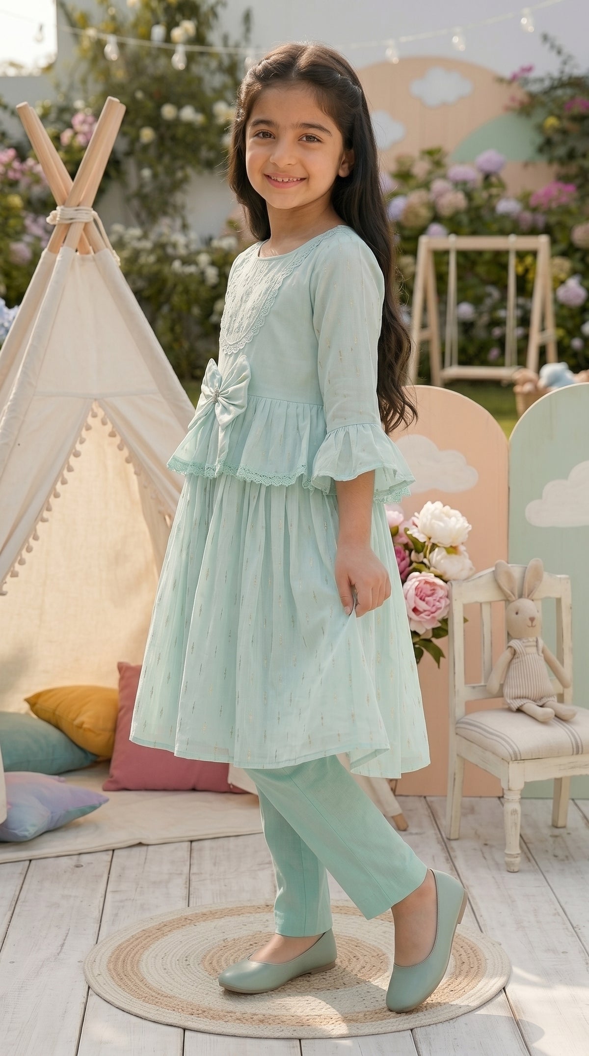 Mint Breeze Premium Fancy Cotton Frock Set