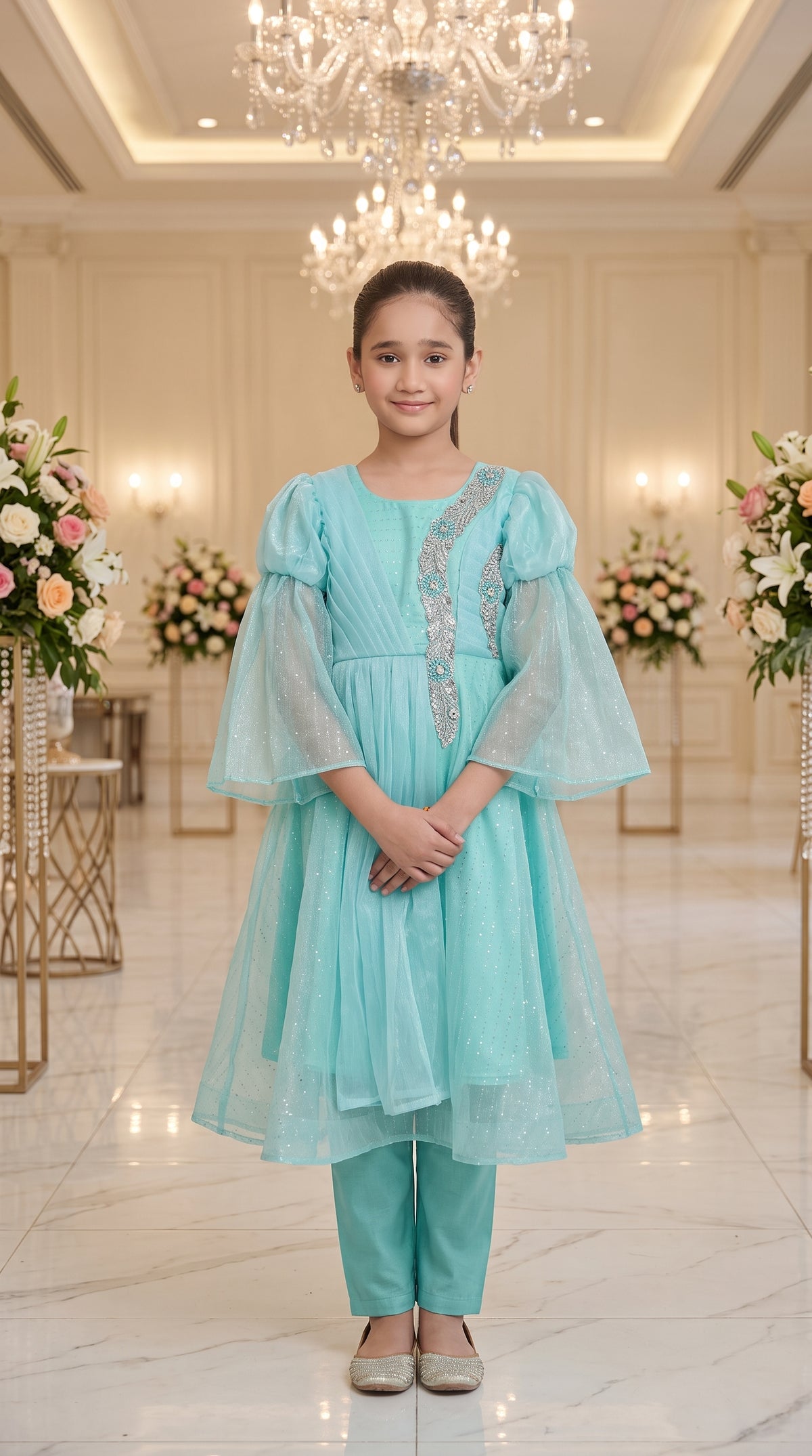 Aqua Mist Grace Fancy Tissue Partywear Frock Set