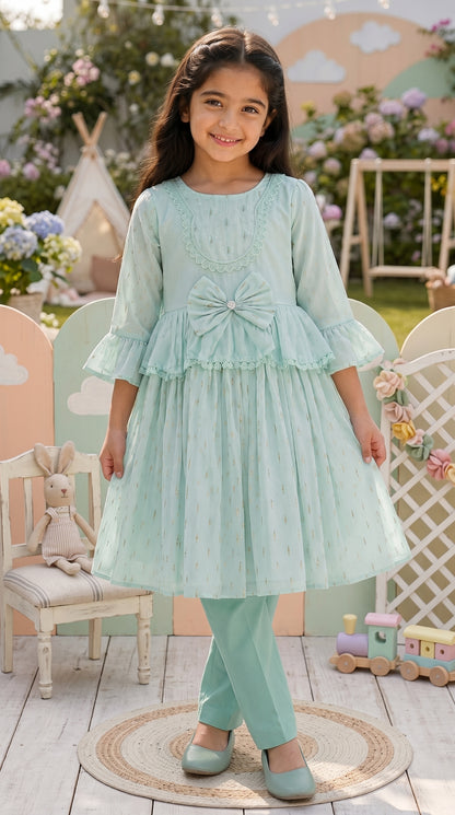 Mint Breeze Premium Fancy Cotton Frock Set