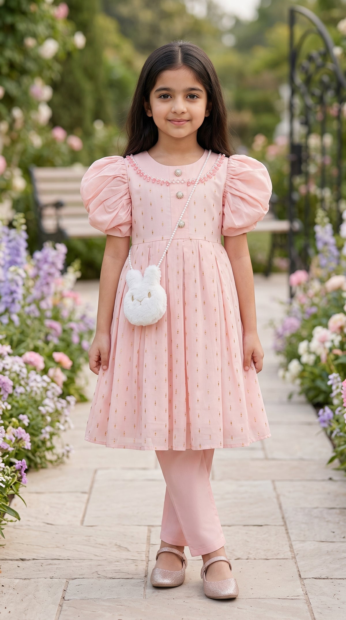 Blush Pink Premium Fancy Cotton Frock Set
