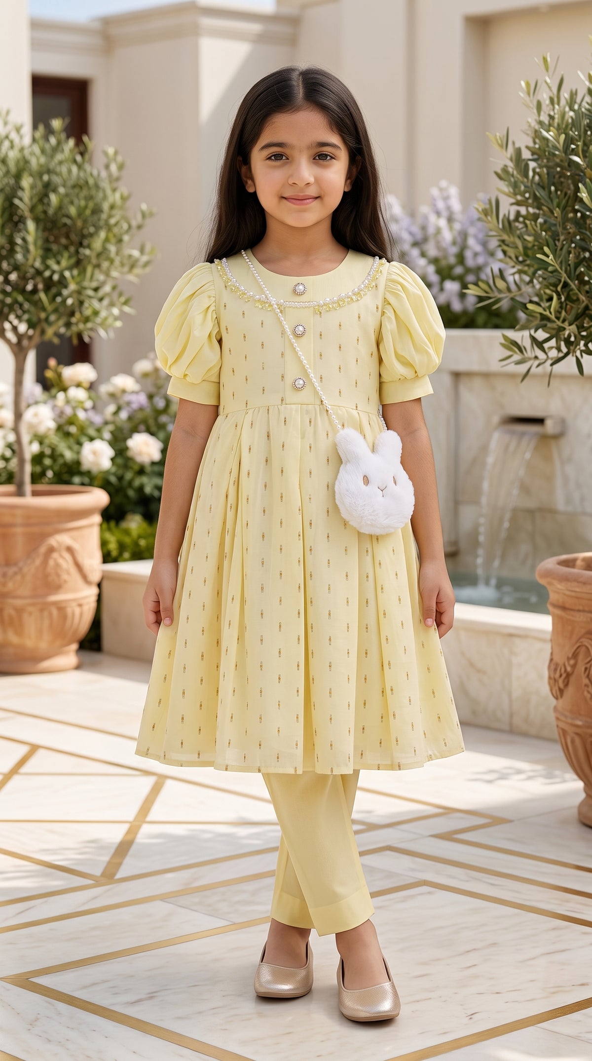 Vanilla Gold Premium Fancy Cotton Frock Set