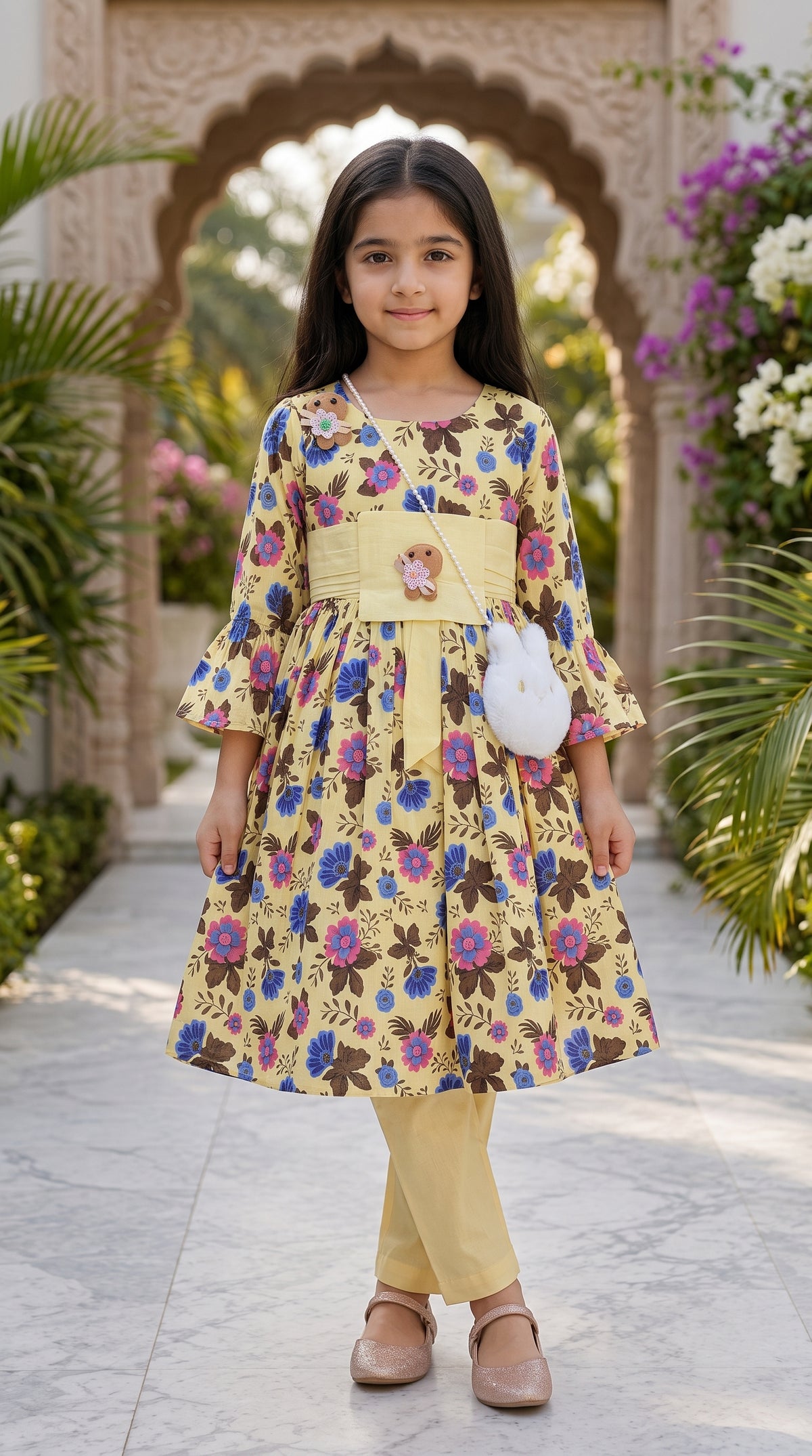 Golden Meadow Premium Soft Cotton Frock Set