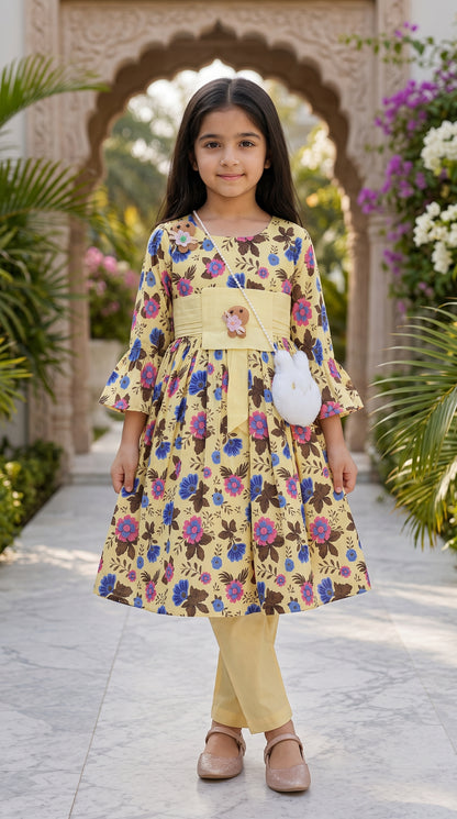 Golden Meadow Premium Soft Cotton Frock Set