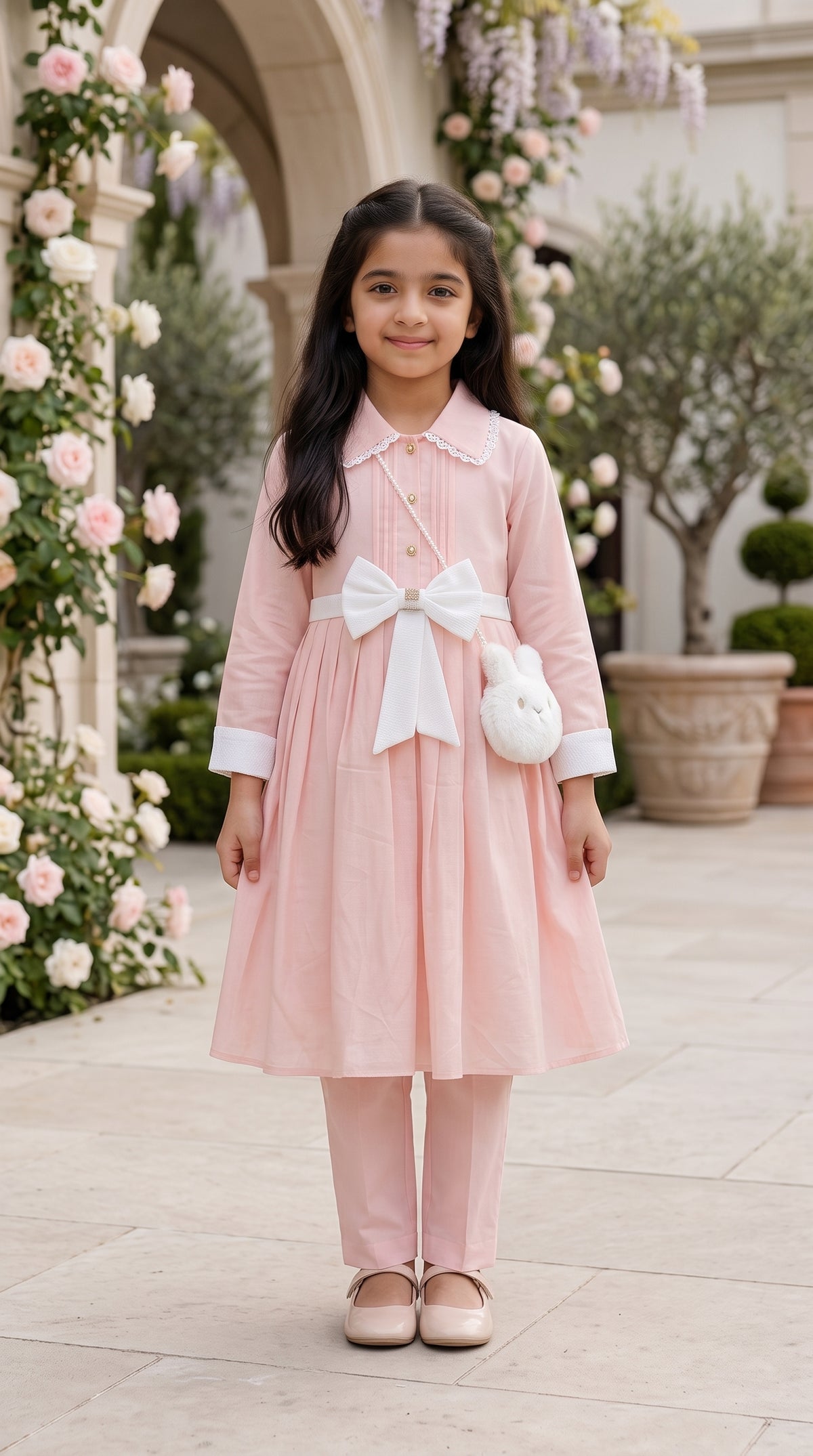 Rose Pink Pearl Signature Fancy Cotton Frock Set