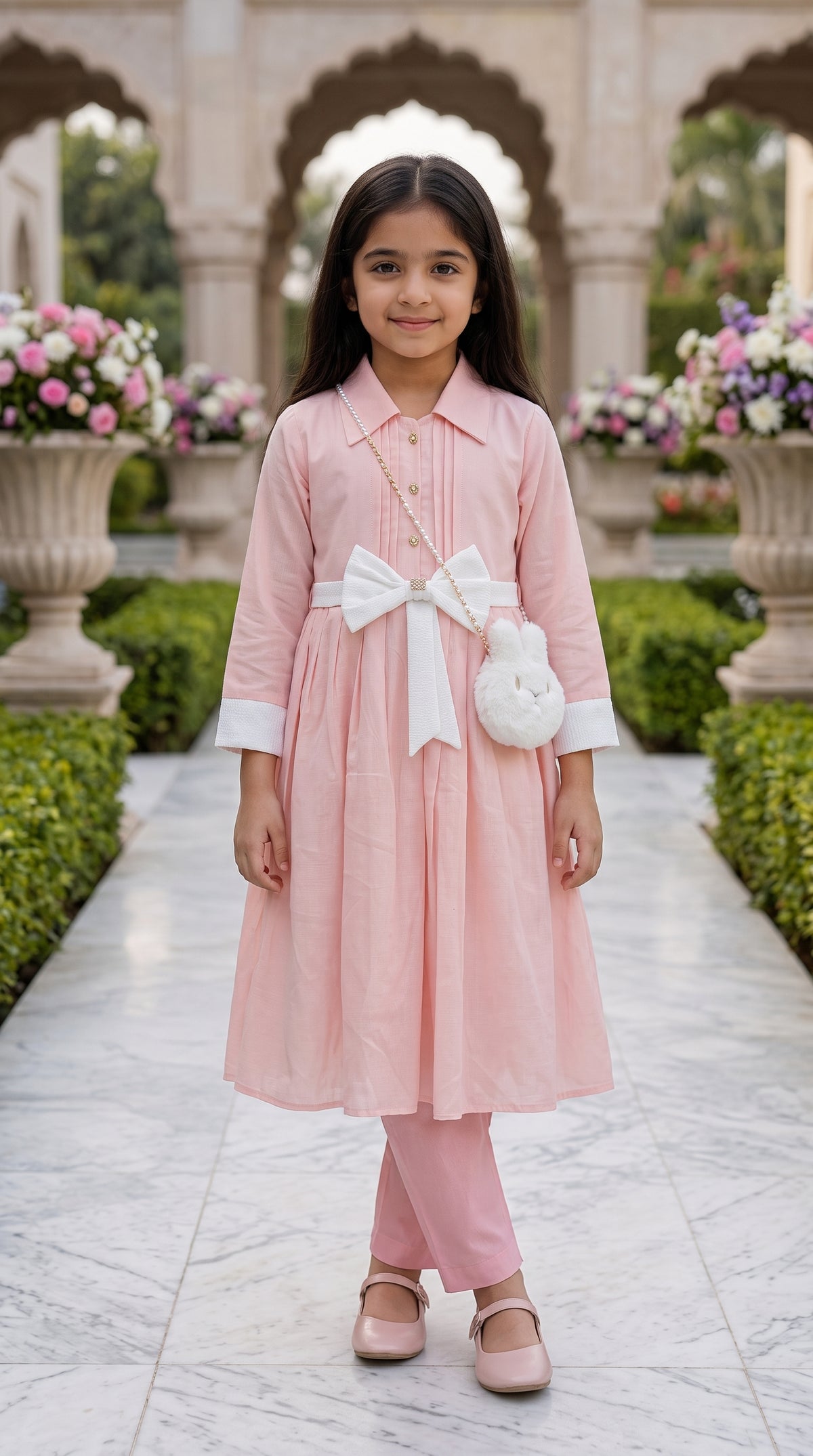 Rose Pink Pearl Signature Fancy Cotton Frock Set