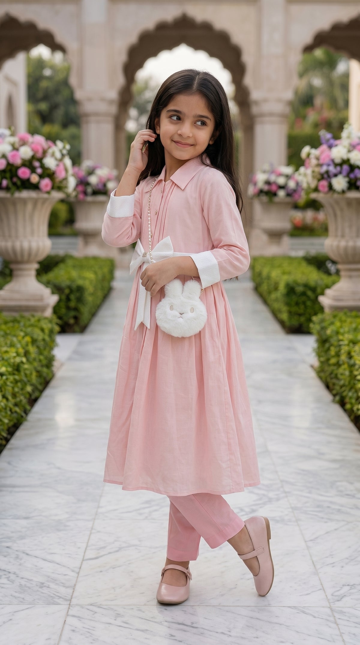 Rose Pink Pearl Signature Fancy Cotton Frock Set