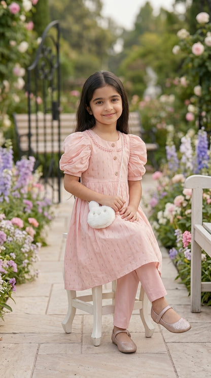 Blush Pink Premium Fancy Cotton Frock Set