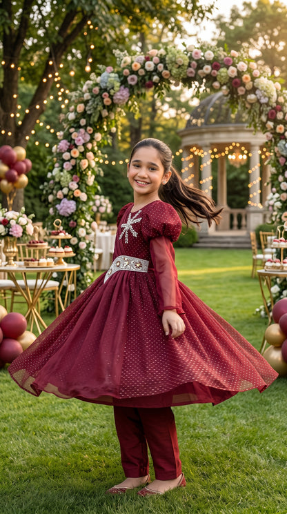 Regal Burgundy Grace Fancy Tissue Frock Set