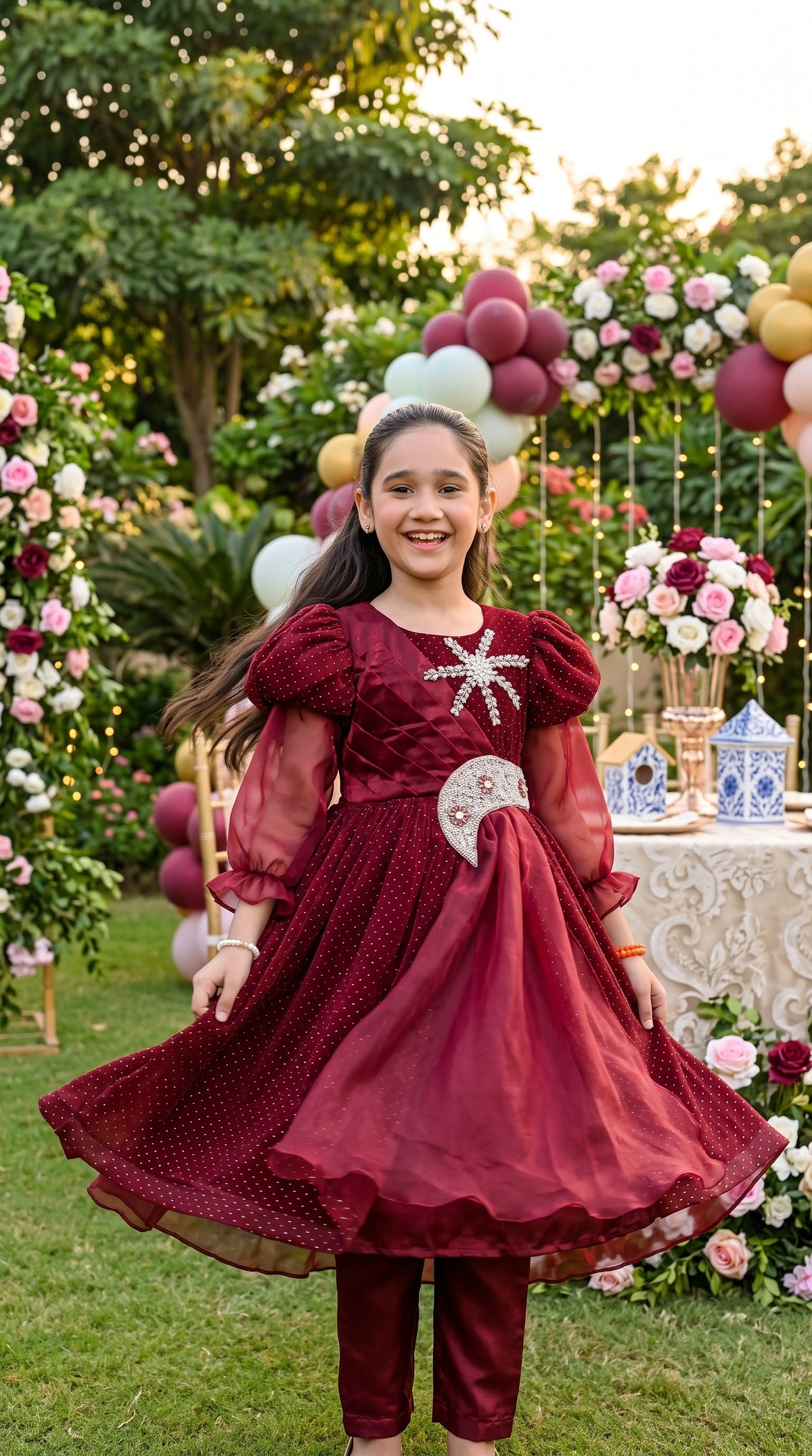 Regal Burgundy Grace Fancy Tissue Frock Set