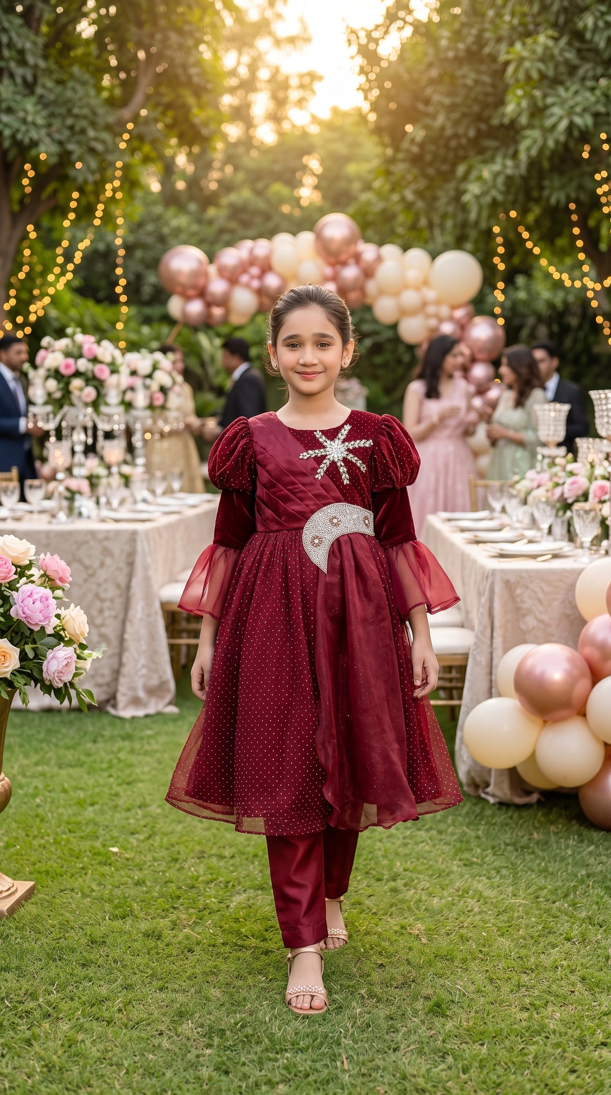 Regal Burgundy Grace Fancy Tissue Frock Set