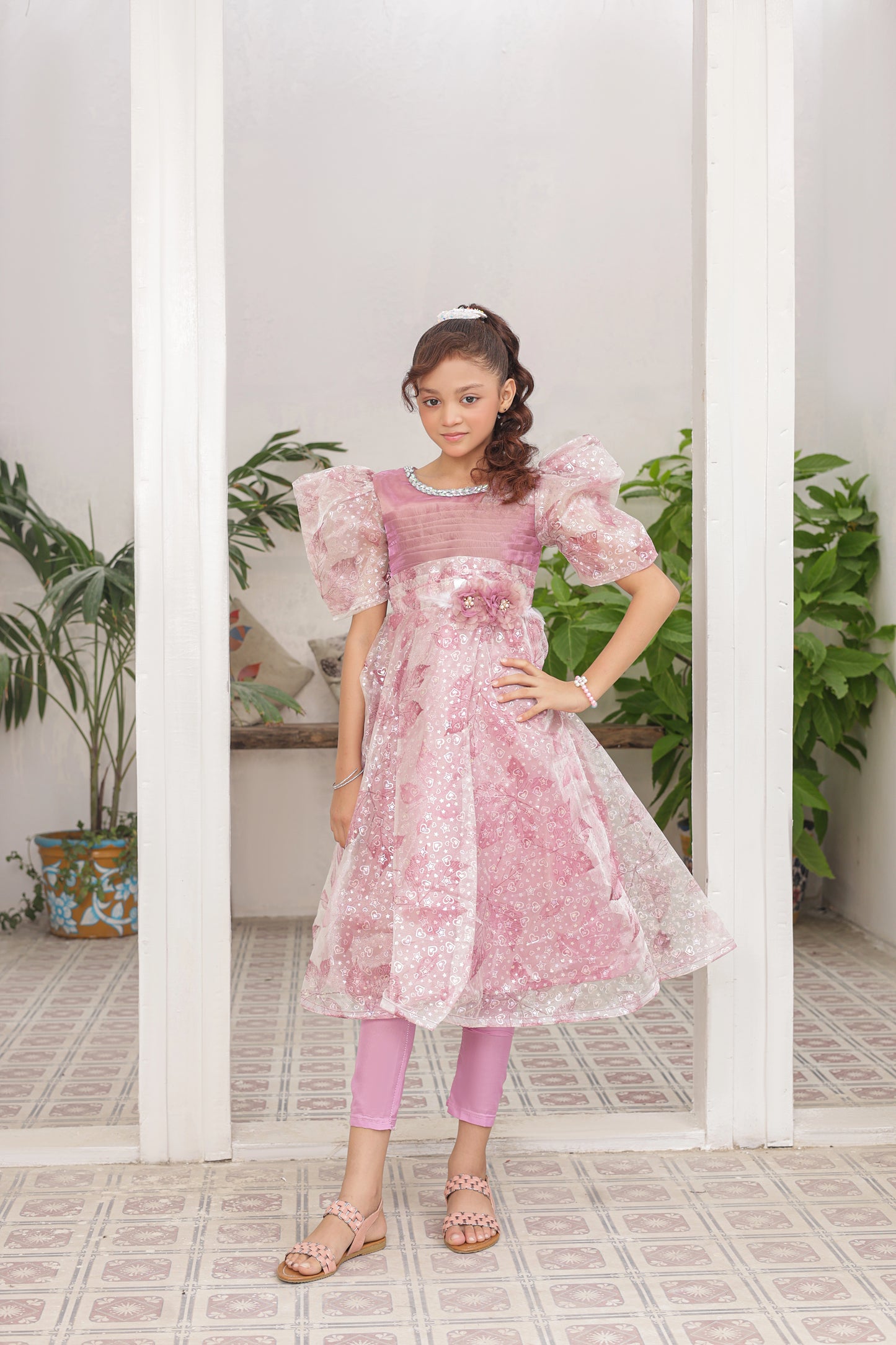 Sweetheart Petals Frock Imported China Printed Tissue Fabric