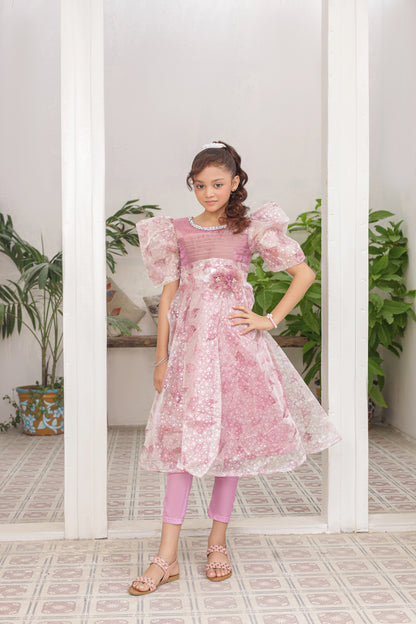Sweetheart Petals Frock Imported China Printed Tissue Fabric