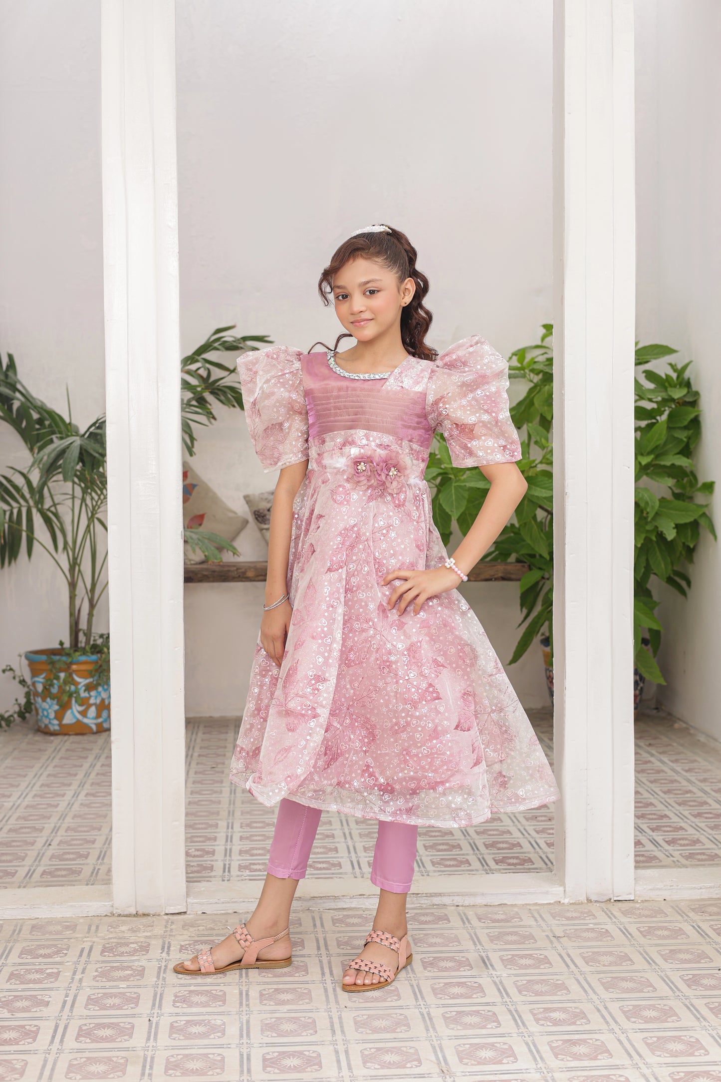 Sweetheart Petals Frock Imported China Printed Tissue Fabric