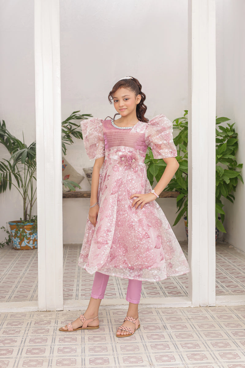 Sweetheart Petals Frock Imported China Printed Tissue Fabric