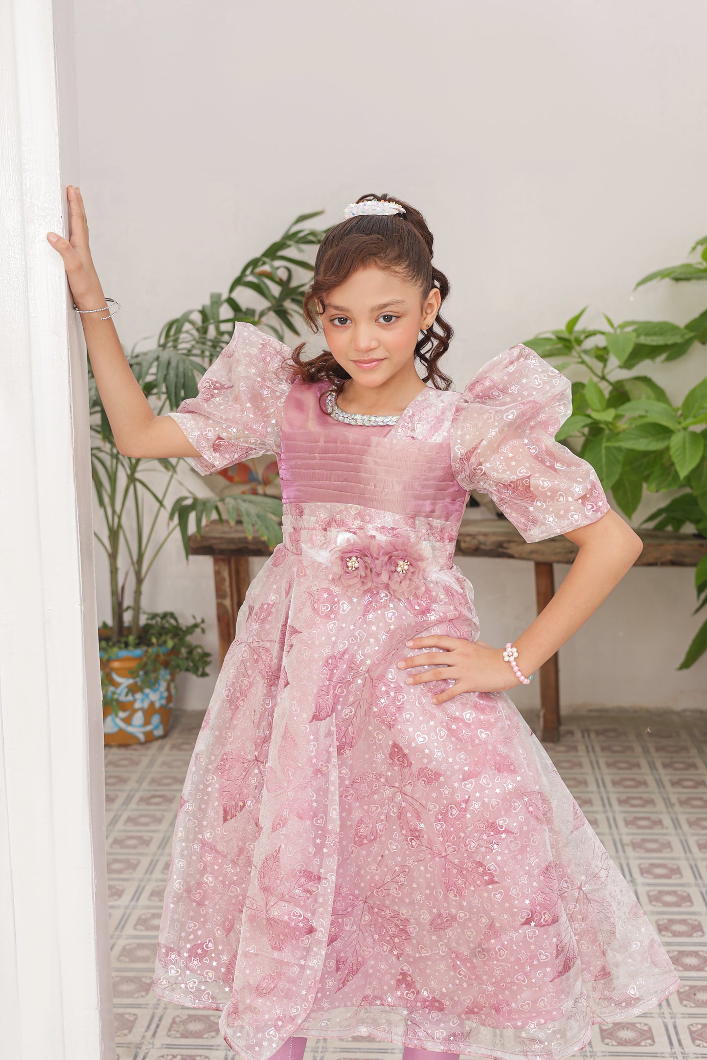 Sweetheart Petals Frock Imported China Printed Tissue Fabric