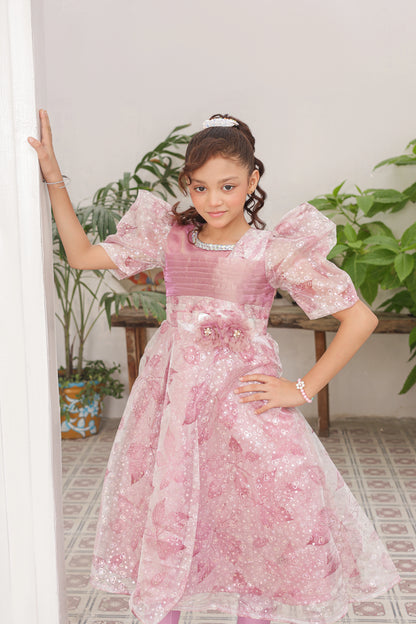 Sweetheart Petals Frock Imported China Printed Tissue Fabric