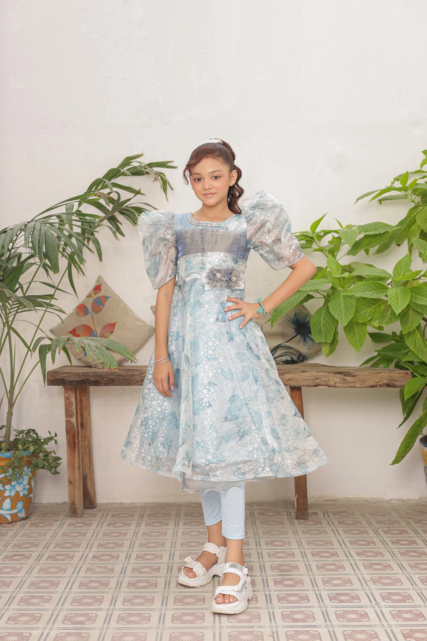 Crystal Mist Frock Imported China Printed Tissue Fabric