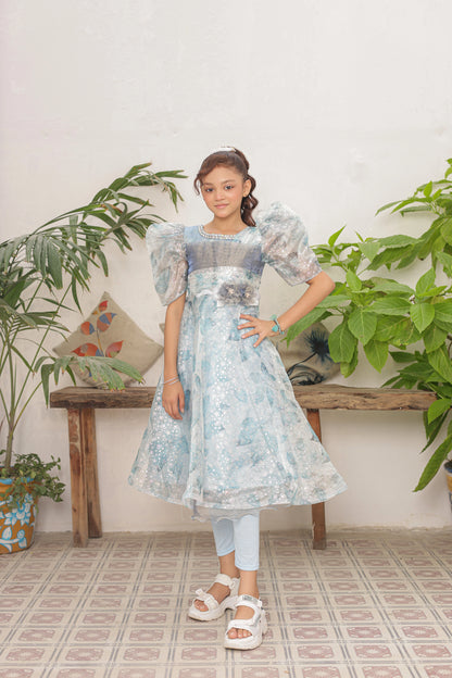 Crystal Mist Frock Imported China Printed Tissue Fabric