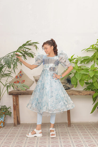 Crystal Mist Frock Imported China Printed Tissue Fabric