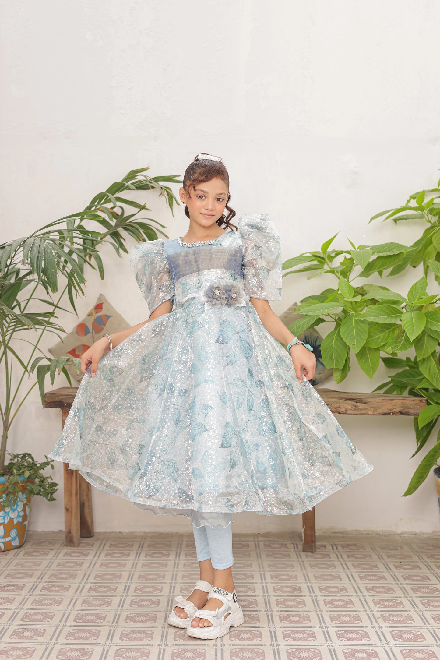 Crystal Mist Frock Imported China Printed Tissue Fabric