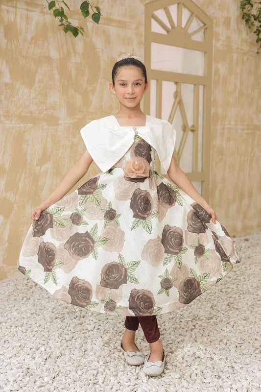 Rustic Rosette Frock Imported Printed Cotton Fabric