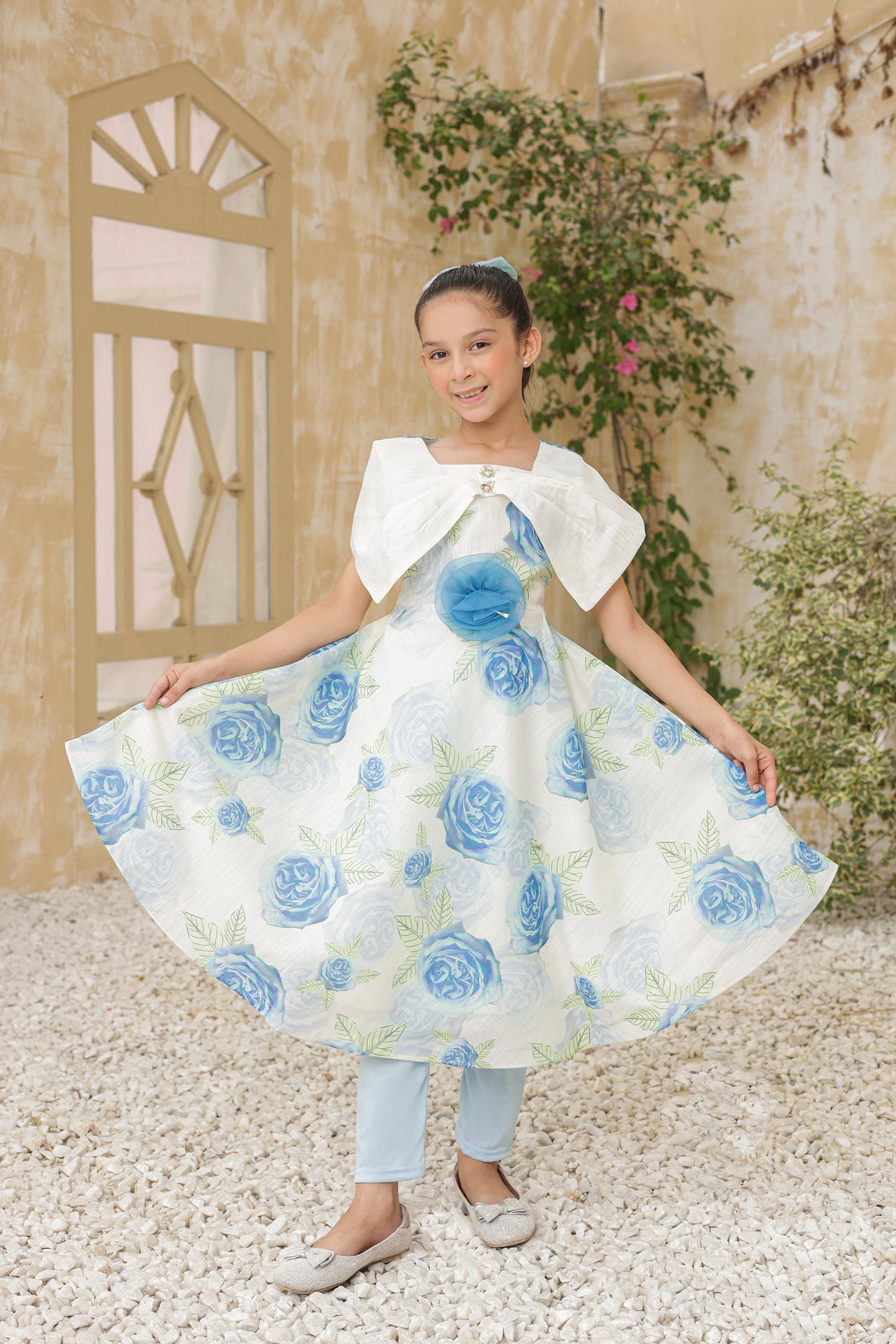 Blue Mist Beauty Frock Imported Printed Cotton Fabric