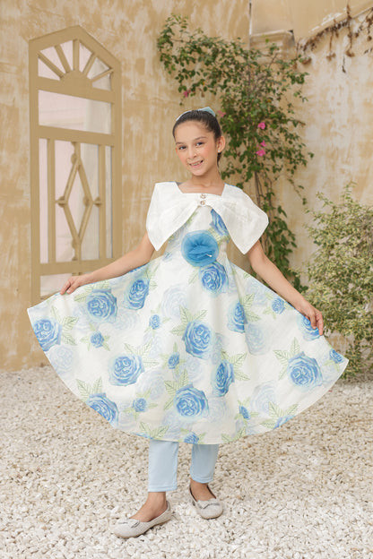 Blue Mist Beauty Frock Imported Printed Cotton Fabric