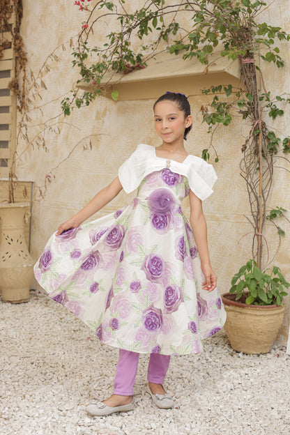 Lilac Bloom Frock Imported Printed Cotton Fabric