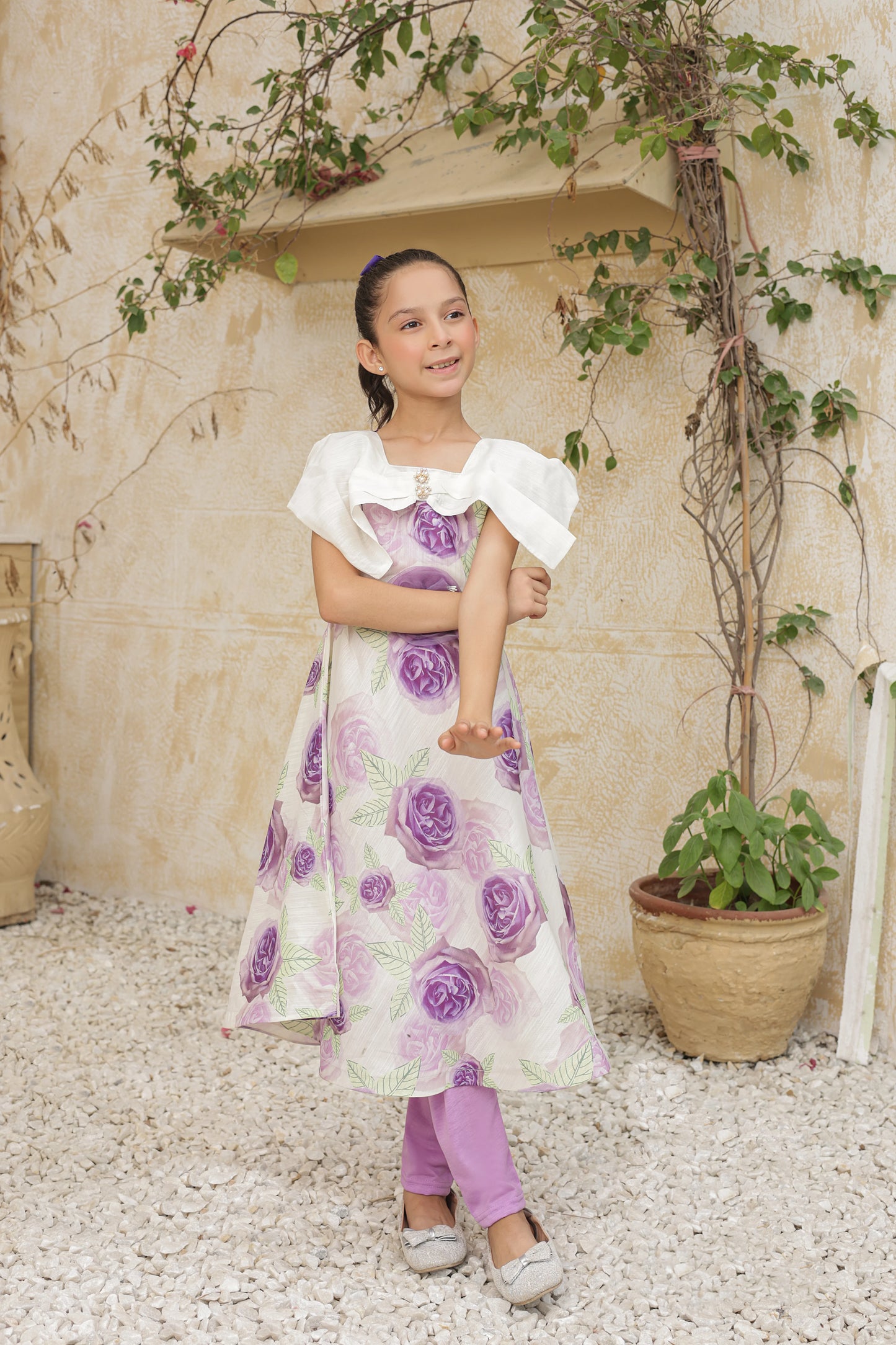 Lilac Bloom Frock Imported Printed Cotton Fabric