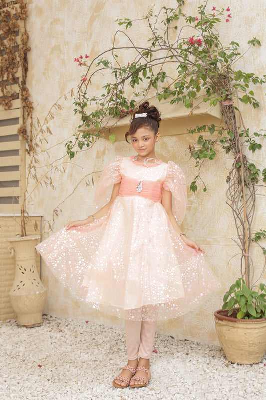 Fairy Peachy Frock Imported China Printed Nylon Fabric