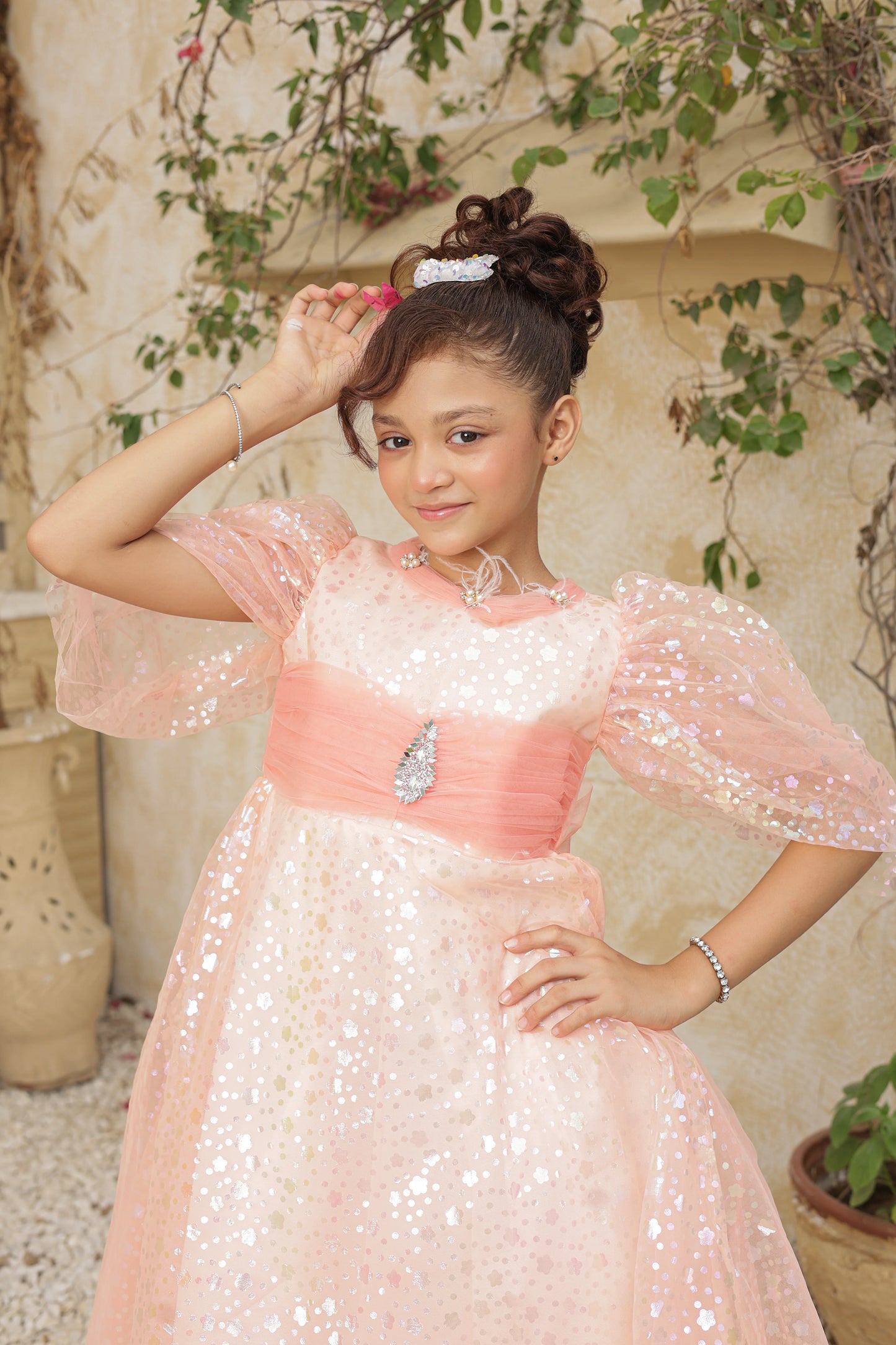 Fairy Peachy Frock Imported China Printed Nylon Fabric