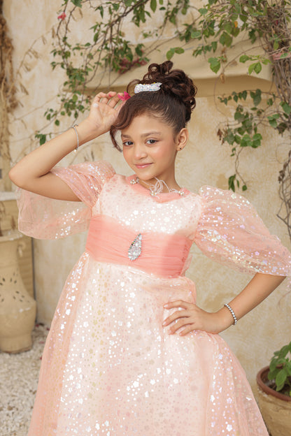Fairy Peachy Frock Imported China Printed Nylon Fabric