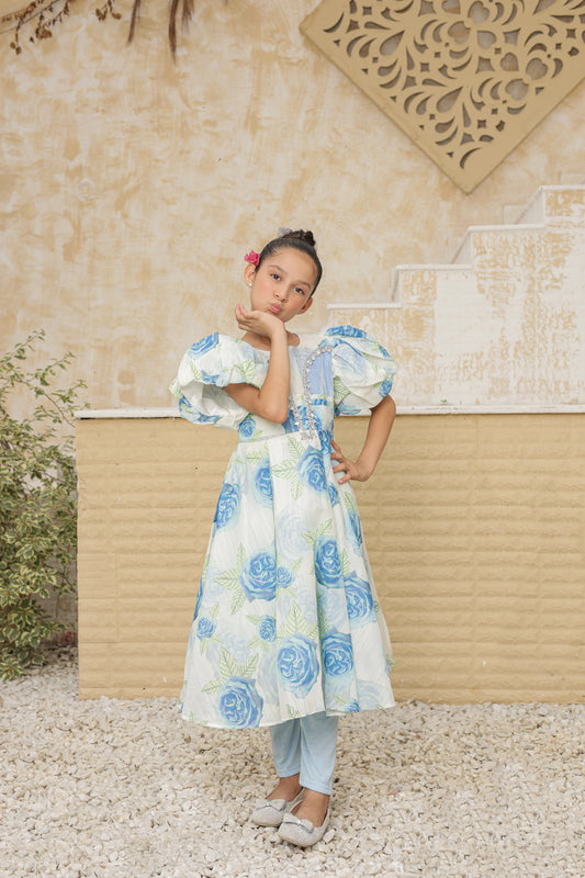 Sky Blossom Frock Imported Printed Cotton Fabric