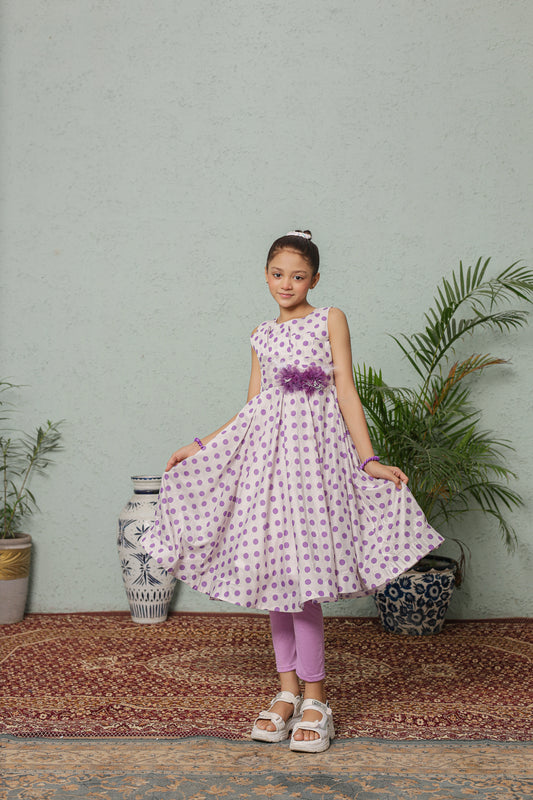 Purple Pop Princess Frock Imported Cotton Fabric