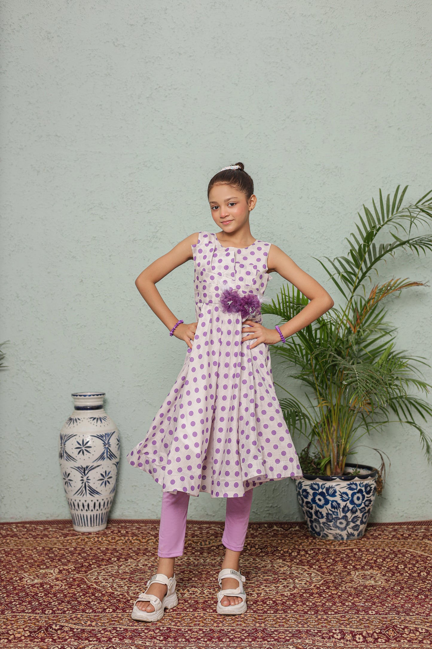Purple Pop Princess Frock Imported Cotton Fabric
