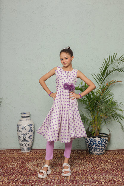 Purple Pop Princess Frock Imported Cotton Fabric