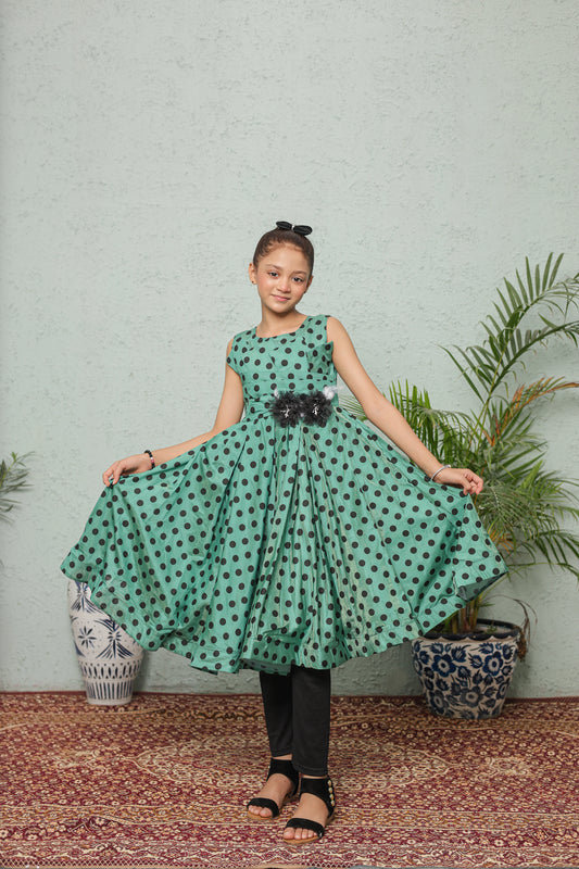 Fresh Mint Twirl Frock Imported Cotton Fabric