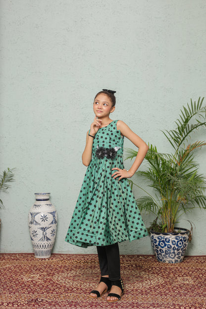 Fresh Mint Twirl Frock Imported Cotton Fabric