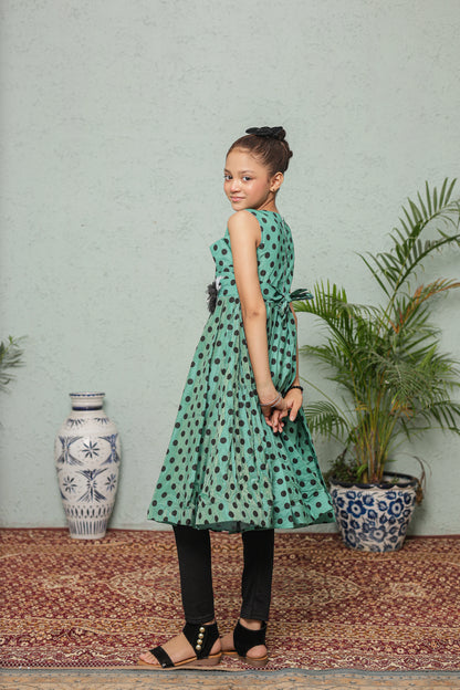Fresh Mint Twirl Frock Imported Cotton Fabric