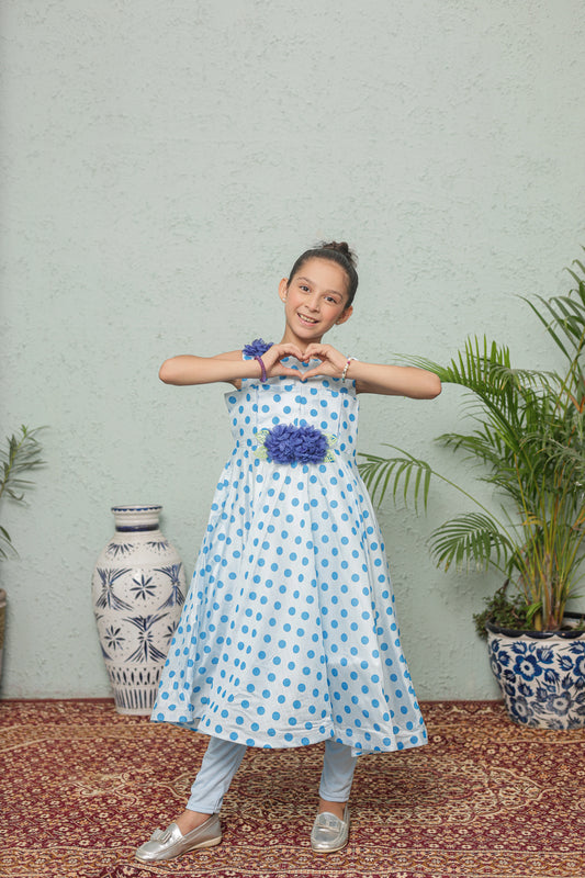 Ocean Bloom Frock Imported Cotton Fabric