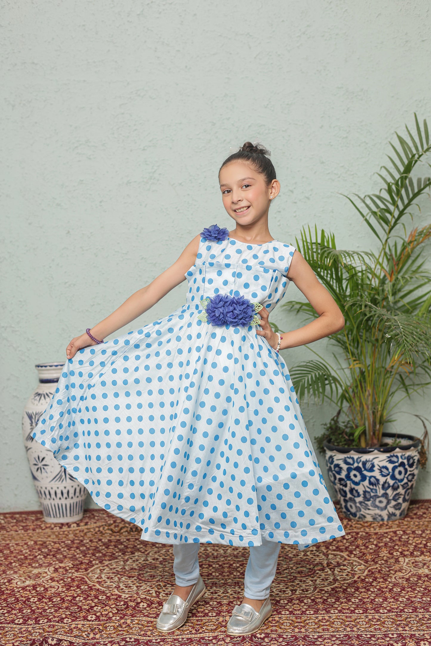 Ocean Bloom Frock Imported Cotton Fabric