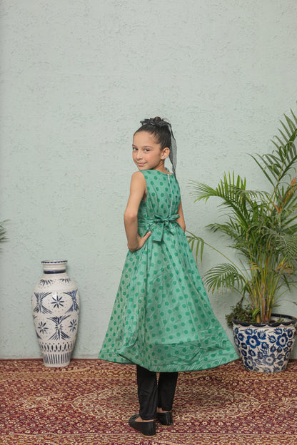Emerald Dots Party Frock Imported Printed Cotton Fabric