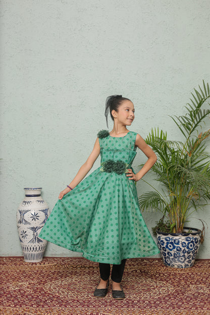 Emerald Dots Party Frock Imported Printed Cotton Fabric