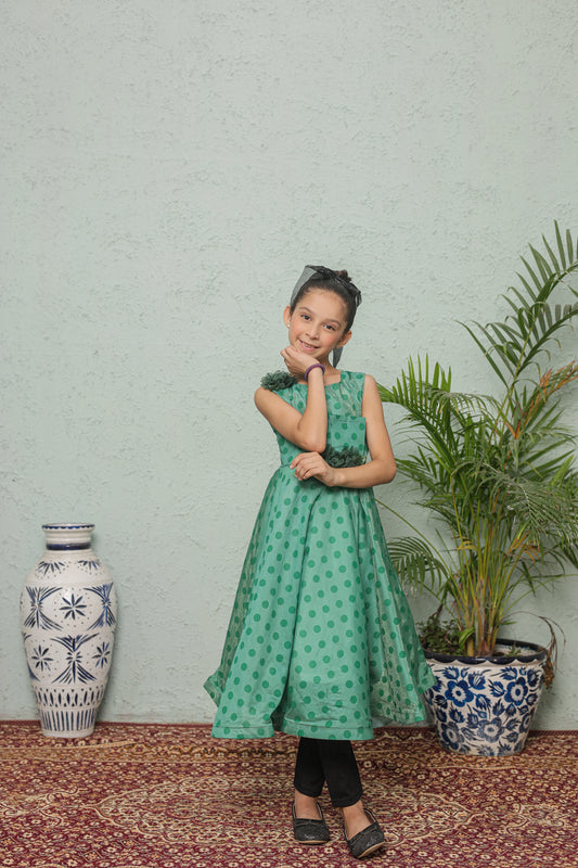 Emerald Dots Party Frock Imported Printed Cotton Fabric