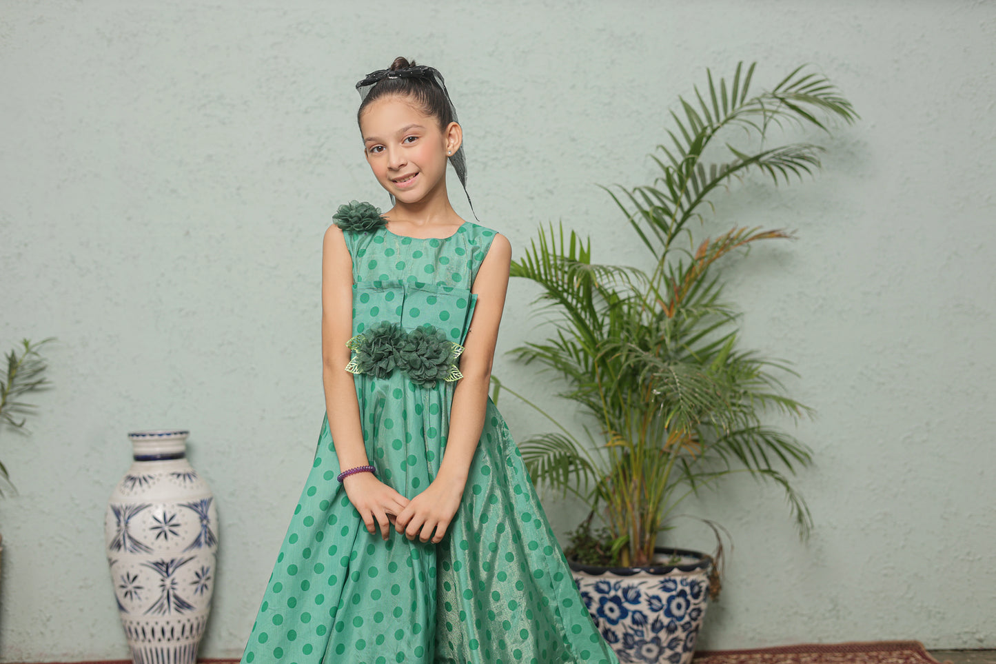 Emerald Dots Party Frock Imported Printed Cotton Fabric